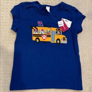 Gymboree Blue Cotton T-Shirt with Animal School Bus Design Size-12 NWT